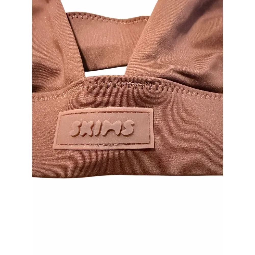 SKIMS Signature Swim Plunge Bikini Top - Cocoa Brown - Size M - New with Tags